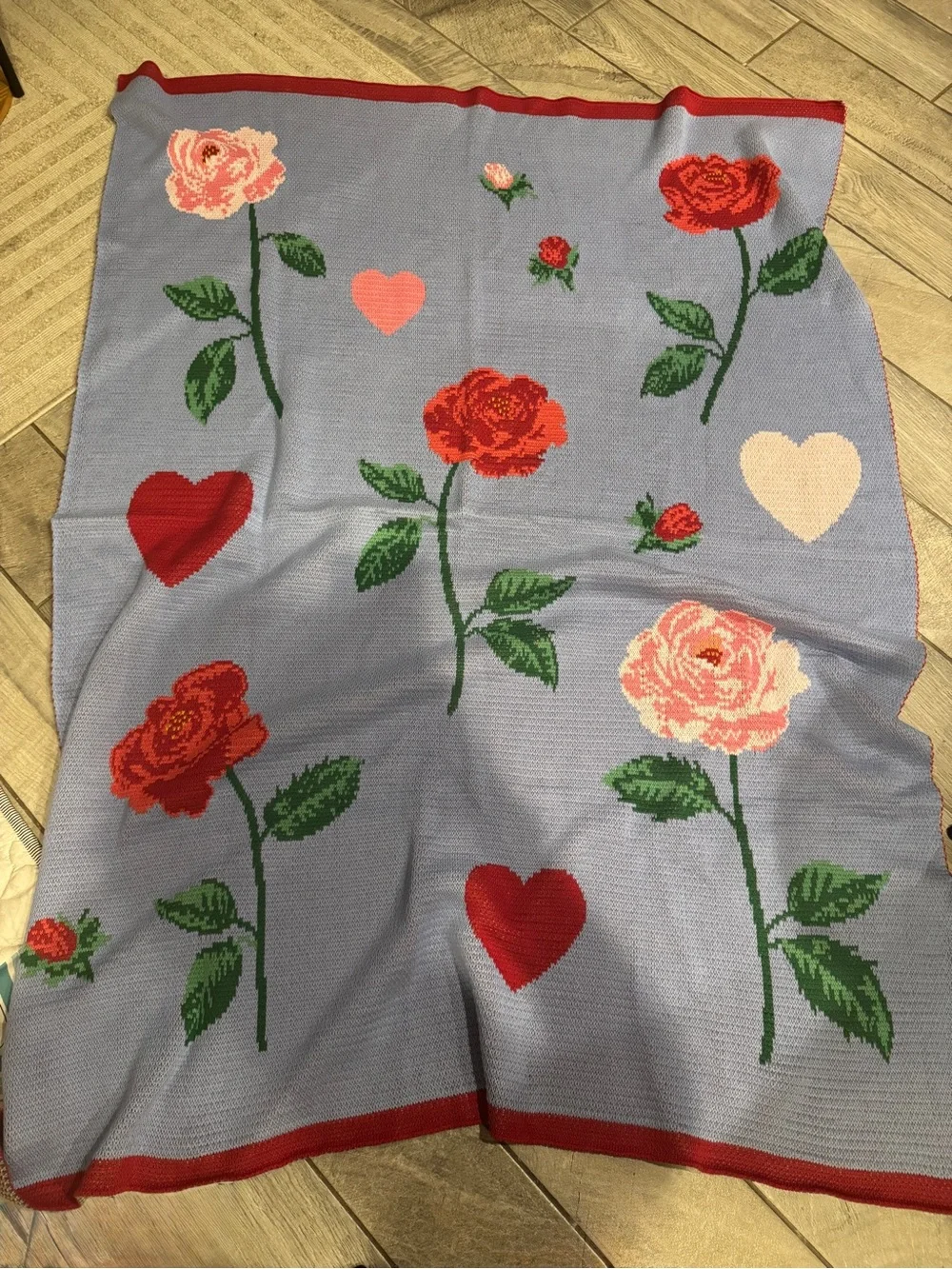 NEW Anthropologie Cotton Sweater Knit Floral Throw Blanket, 50 x 70” 🌹❤️